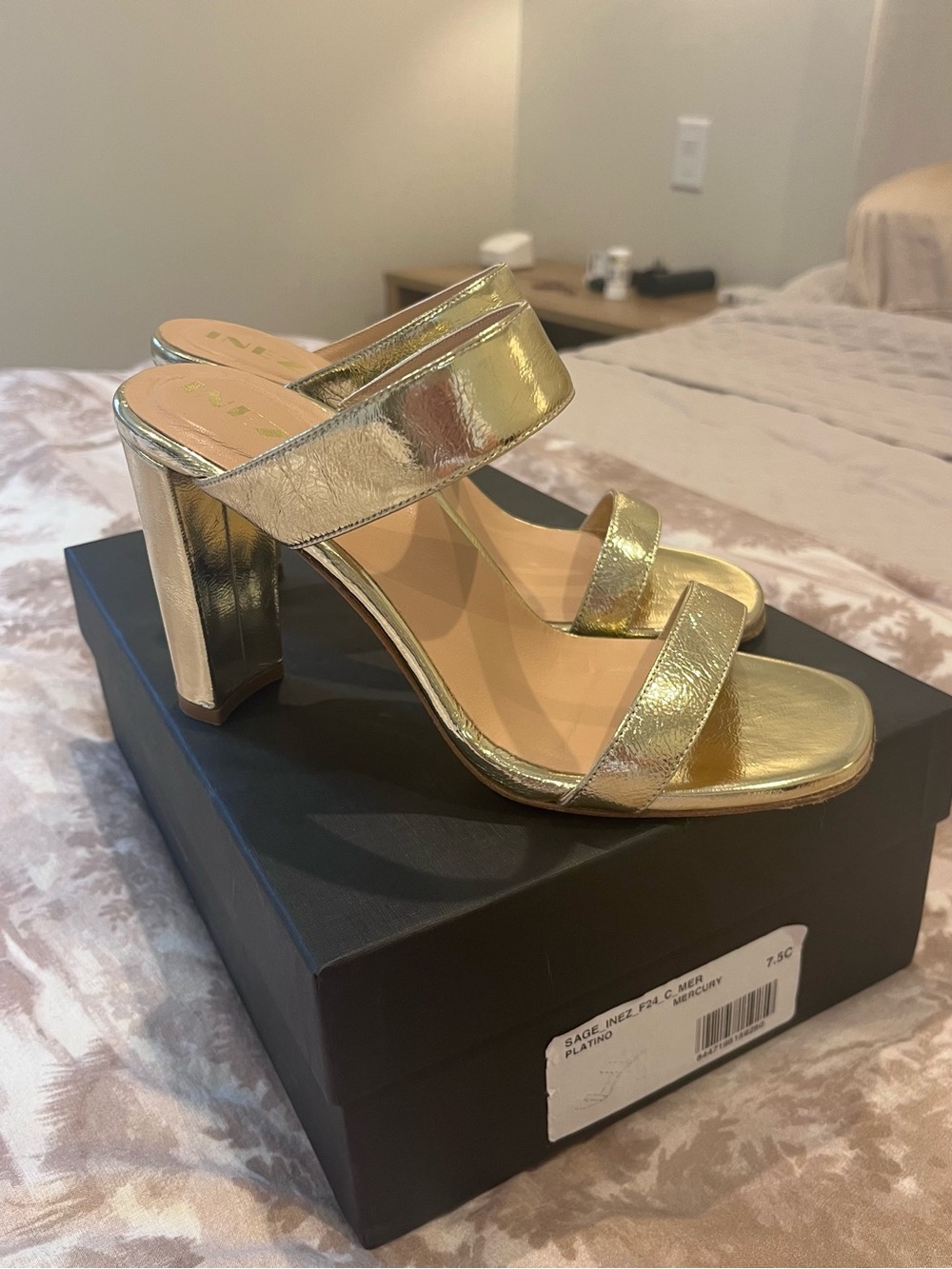 Metallic Gold Double-Strap Block Heel Mule